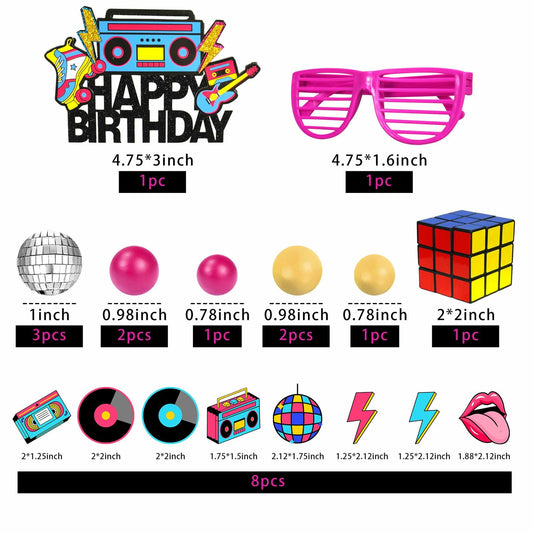 20 PCS Retro Hip Hop 80s 90s Cake Toppers Style 1 Decade Party Decor