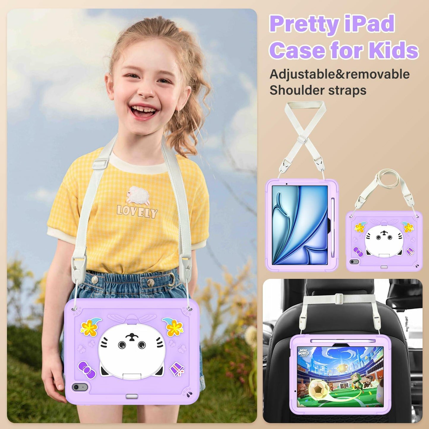 TOMORRY iPad Air 11 Inch Case M3 2025 M2 2024 Purple Tempered Glass