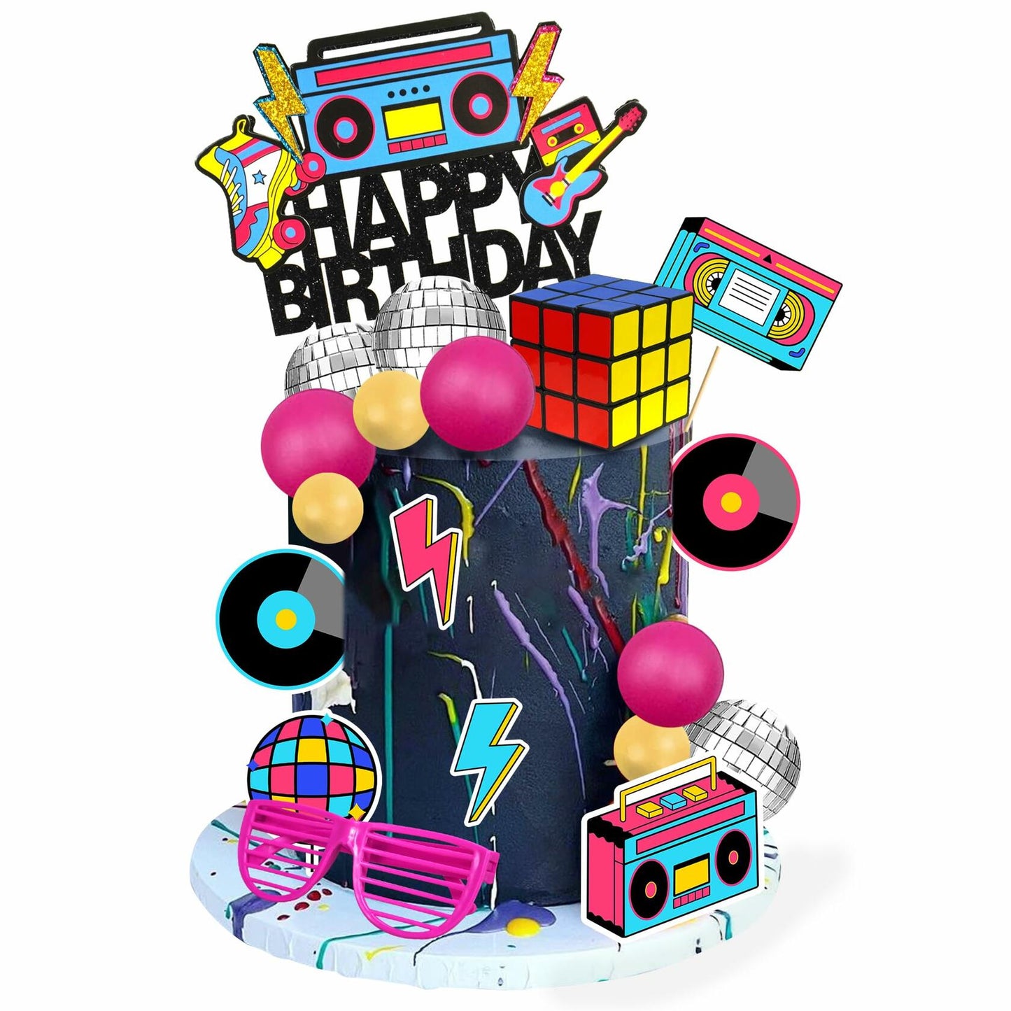 20 PCS Retro Hip Hop 80s 90s Cake Toppers Style 1 Decade Party Decor