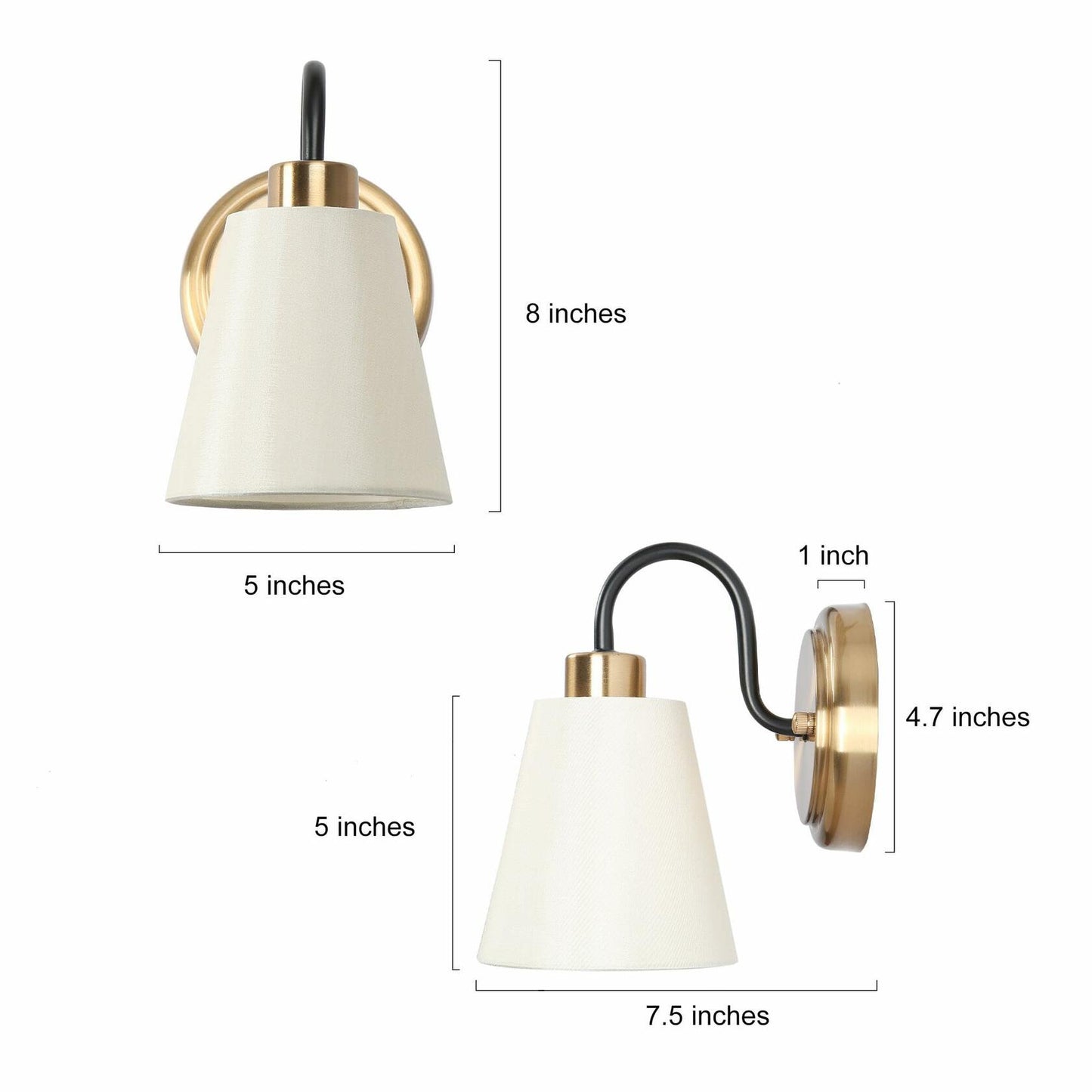 GEPOW Black Gold Wall Sconce Modern Fabric Shade Bathroom Wall Light