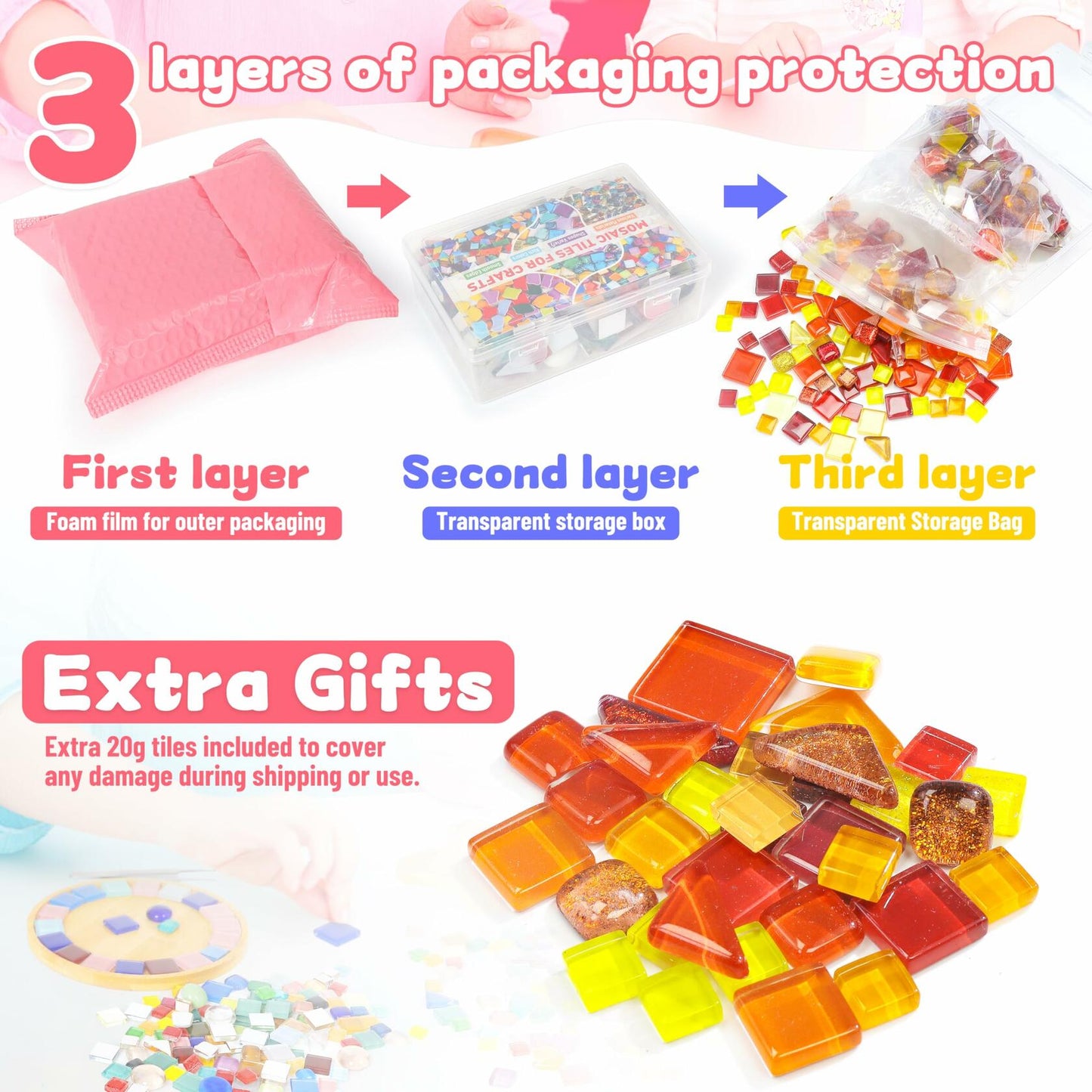 LATIIZ Glass Mosaic Tiles Pre-Cut Waterproof Orange 300 Pieces DIY Crafts