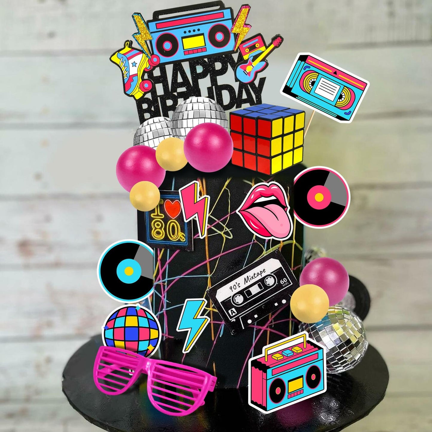 20 PCS Retro Hip Hop 80s 90s Cake Toppers Style 1 Decade Party Decor