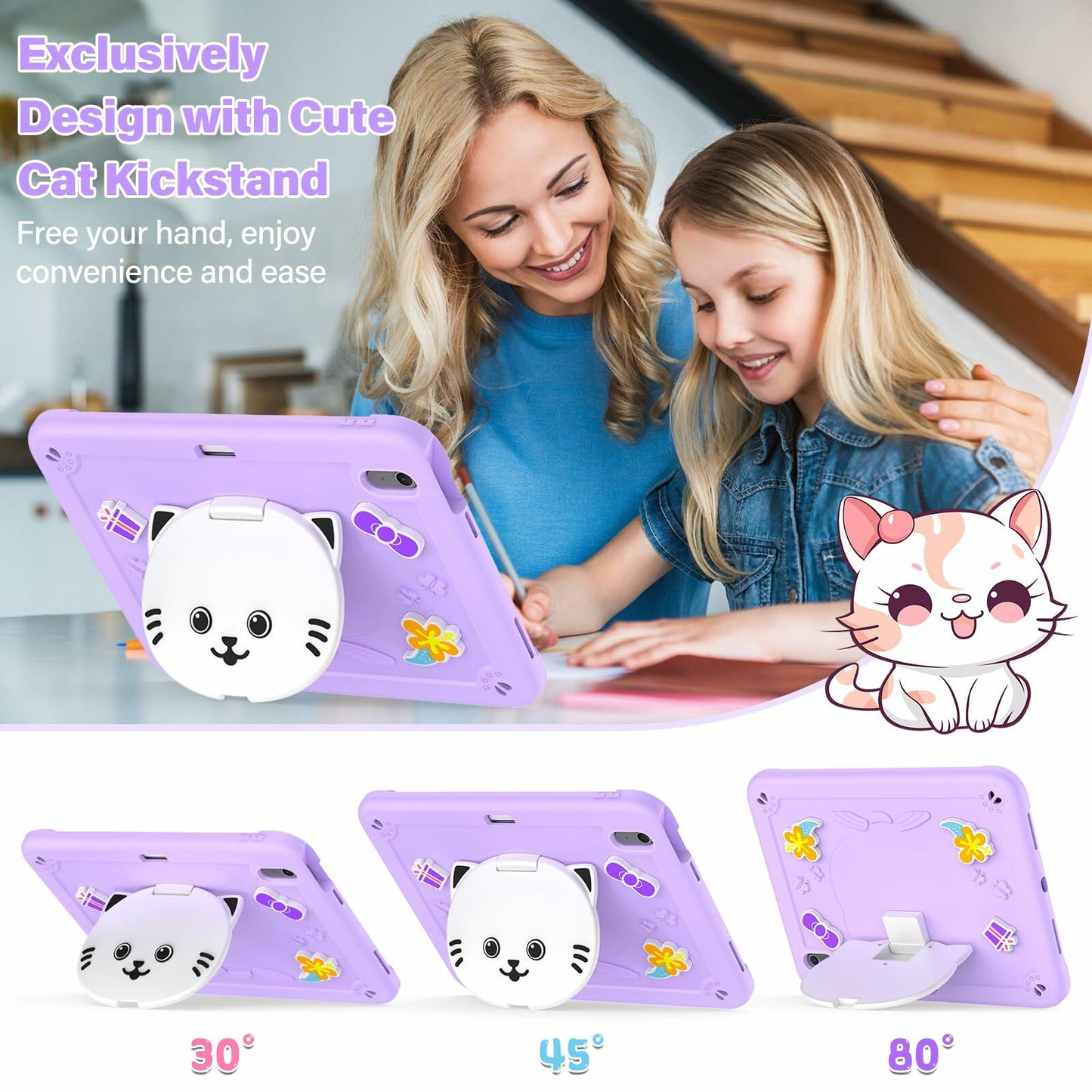 TOMORRY iPad Air 11 Inch Case M3 2025 M2 2024 Purple Tempered Glass