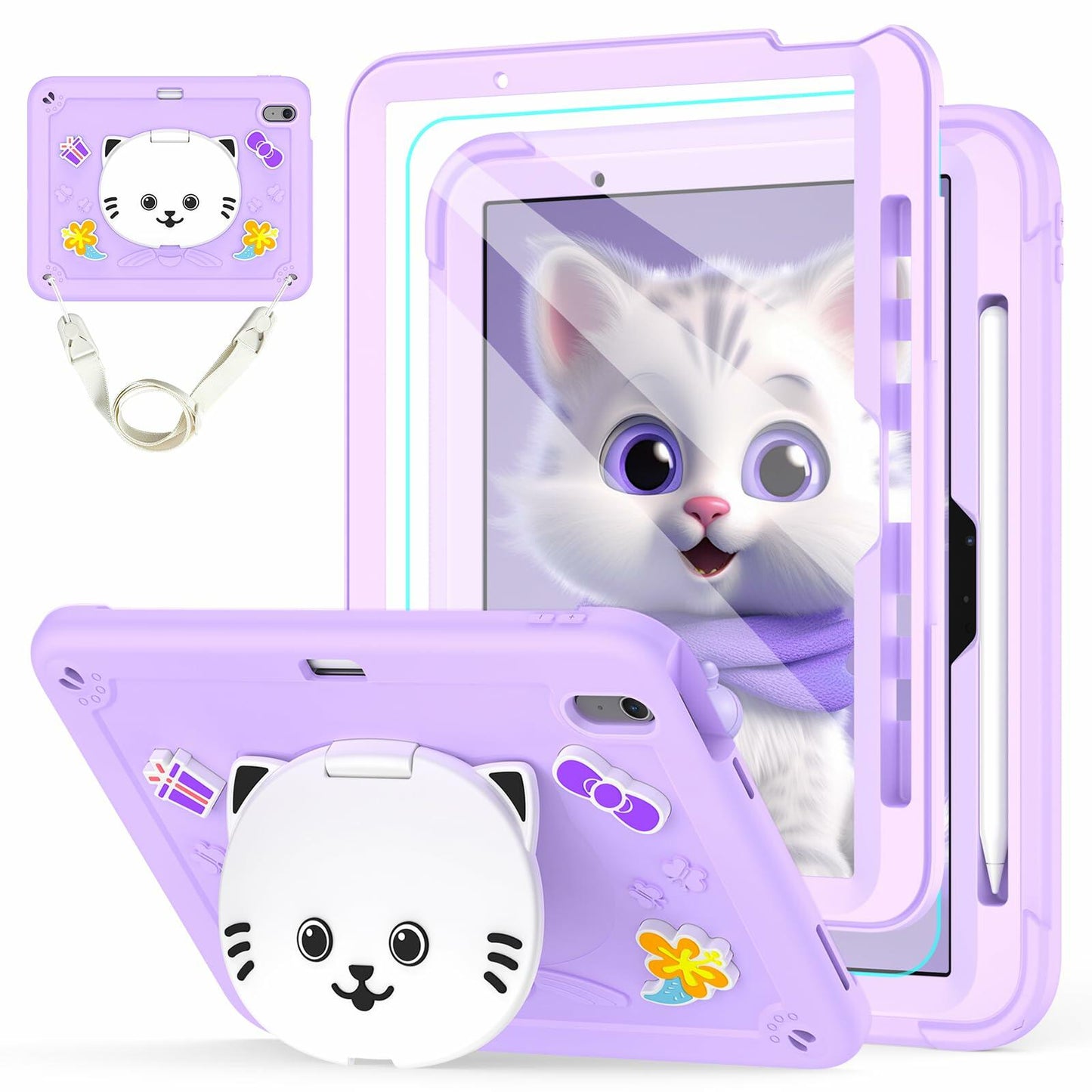 TOMORRY iPad Air 11 Inch Case M3 2025 M2 2024 Purple Tempered Glass