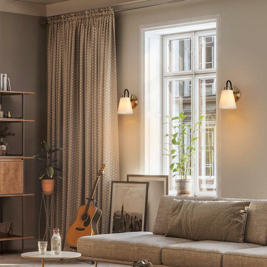 GEPOW Black Gold Wall Sconce Modern Fabric Shade Bathroom Wall Light