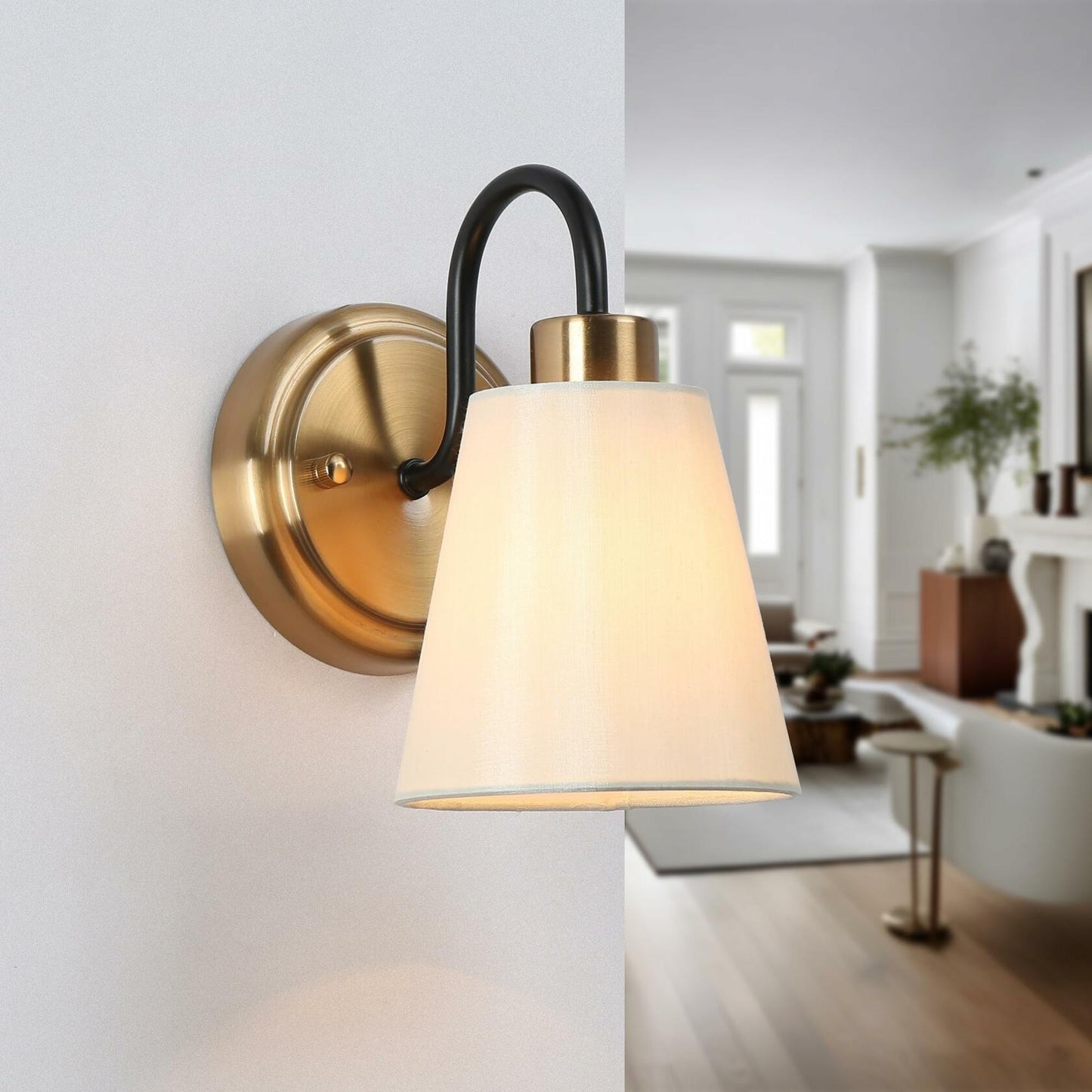 GEPOW Black Gold Wall Sconce Modern Fabric Shade Bathroom Wall Light