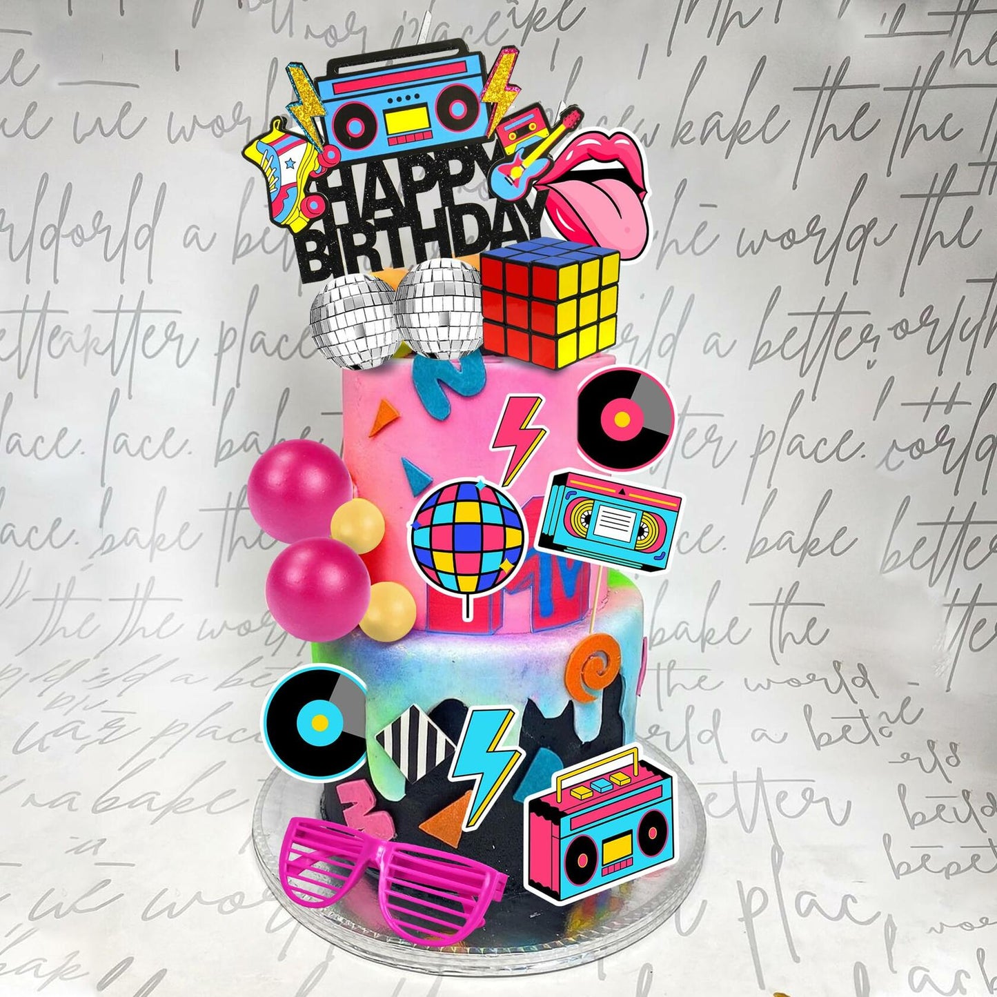 20 PCS Retro Hip Hop 80s 90s Cake Toppers Style 1 Decade Party Decor