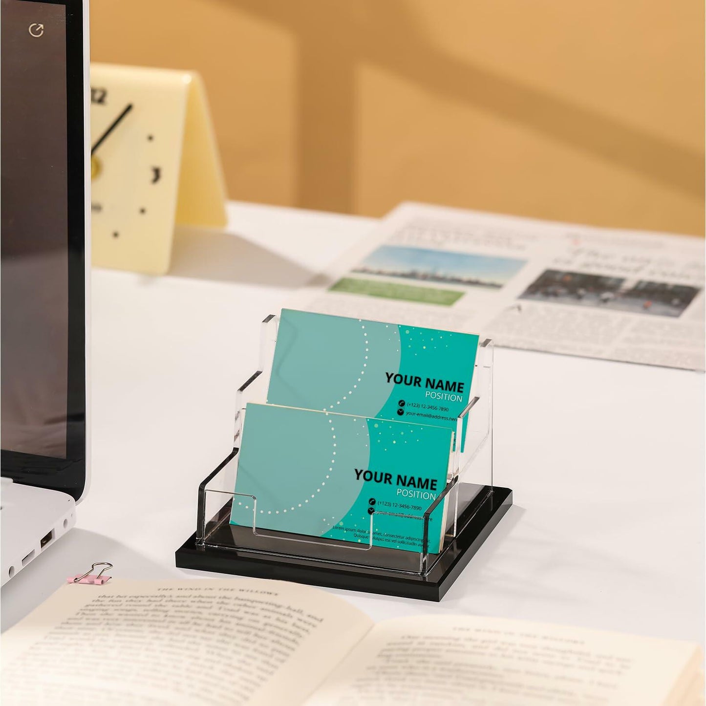 Feifeiya 2 Pcs 2 Tier Clear Acrylic Business Card Holder Stand 2 Slots