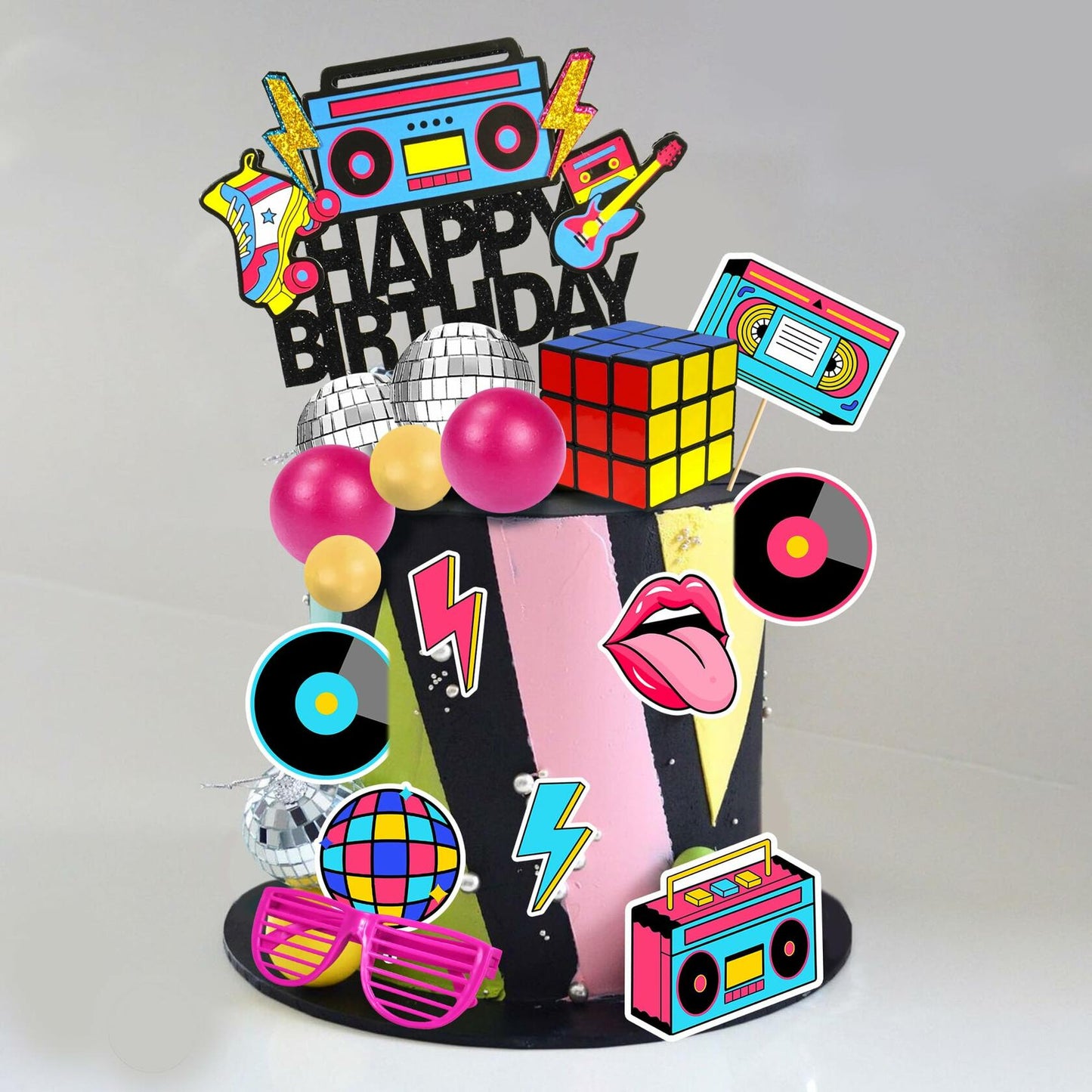 20 PCS Retro Hip Hop 80s 90s Cake Toppers Style 1 Decade Party Decor
