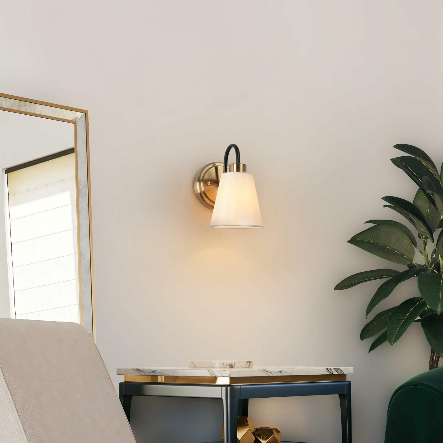 GEPOW Black Gold Wall Sconce Modern Fabric Shade Bathroom Wall Light