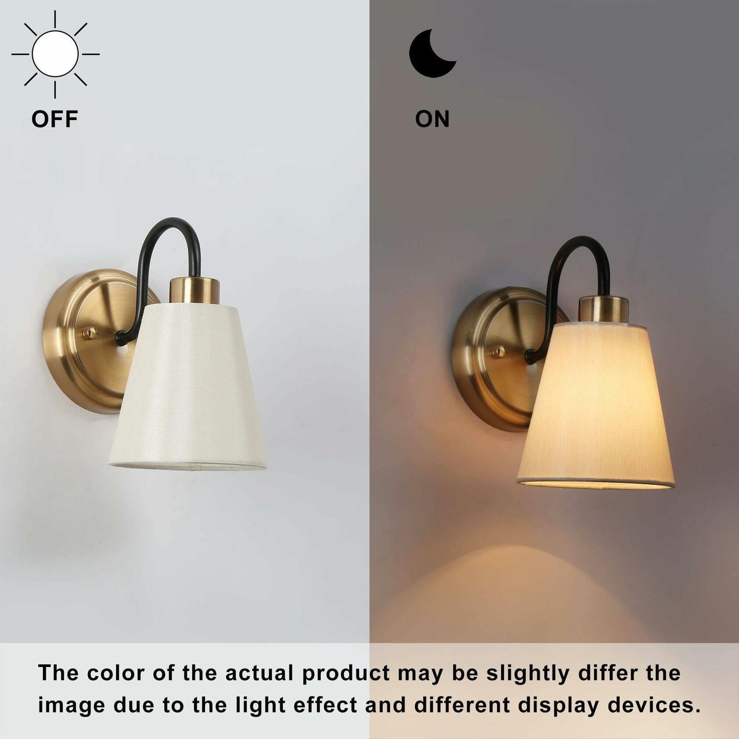 GEPOW Black Gold Wall Sconce Modern Fabric Shade Bathroom Wall Light