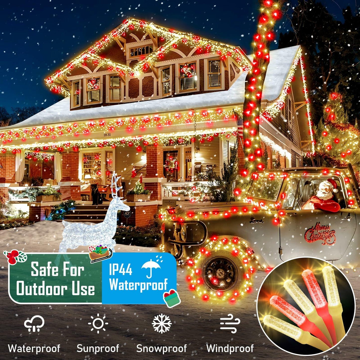 Heceltt 1140 LED 449FT Outdoor String Lights 8 Modes Timer IP44 Red Warm White