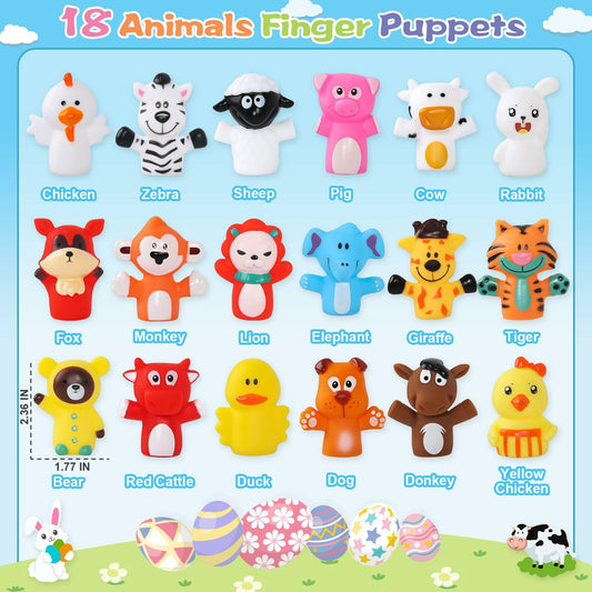 ZIRSENG 36PCS Easter Eggs with 18 Animal & Farm Finger Puppets Basket Stuffers