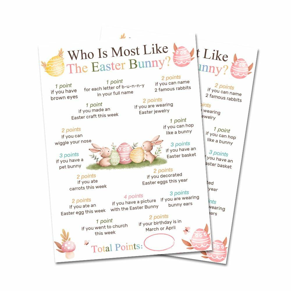 Who Is Most Like The Easter Bunny Game Cards Watercolor Bunny Set of 20