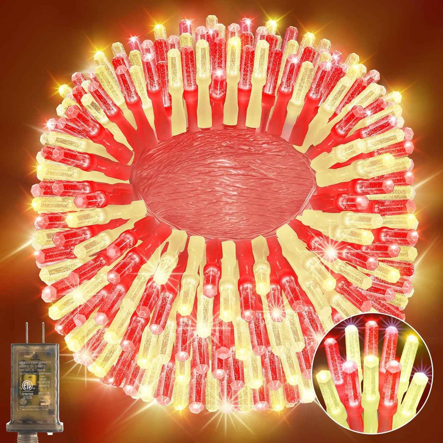 Heceltt 1140 LED 449FT Outdoor String Lights 8 Modes Timer IP44 Red Warm White