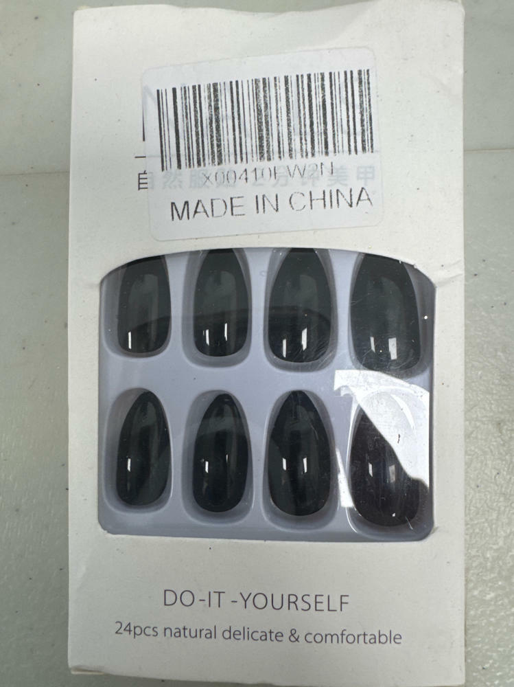 RIICFDD Black Press On Nails Almond Medium Acrylic Full Cover 24Pcs