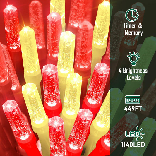Heceltt 1140 LED 449FT Outdoor String Lights 8 Modes Timer IP44 Red Warm White