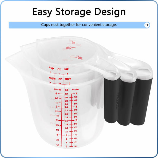 TILUCK Measuring Cup Set BPA Free Plastic 3Pcs 4,2,1 Cup Kitchen