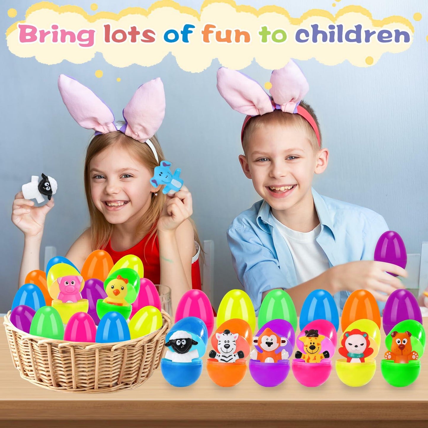 ZIRSENG 36PCS Easter Eggs with 18 Animal & Farm Finger Puppets Basket Stuffers