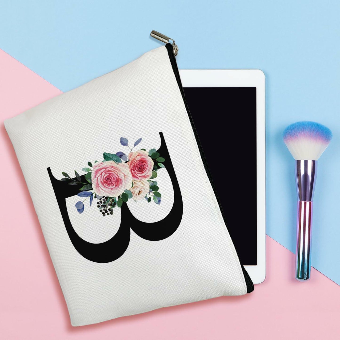 Flower Letter G Makeup Bag Alphabet Initial Cosmetic Bag Birthday Gift