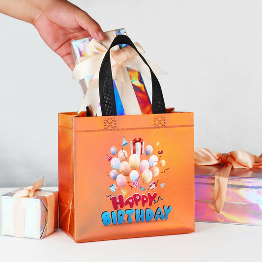 cabzymx Birthday Gift Bags with Handles Yellow Balloons Pattern 18 Pc Small