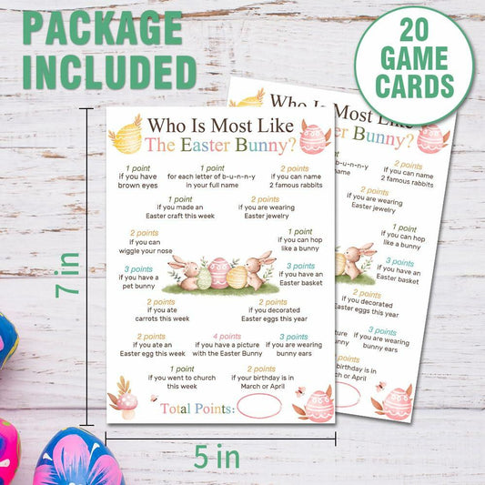 Who Is Most Like The Easter Bunny Game Cards Watercolor Eggs Flowers Set 20