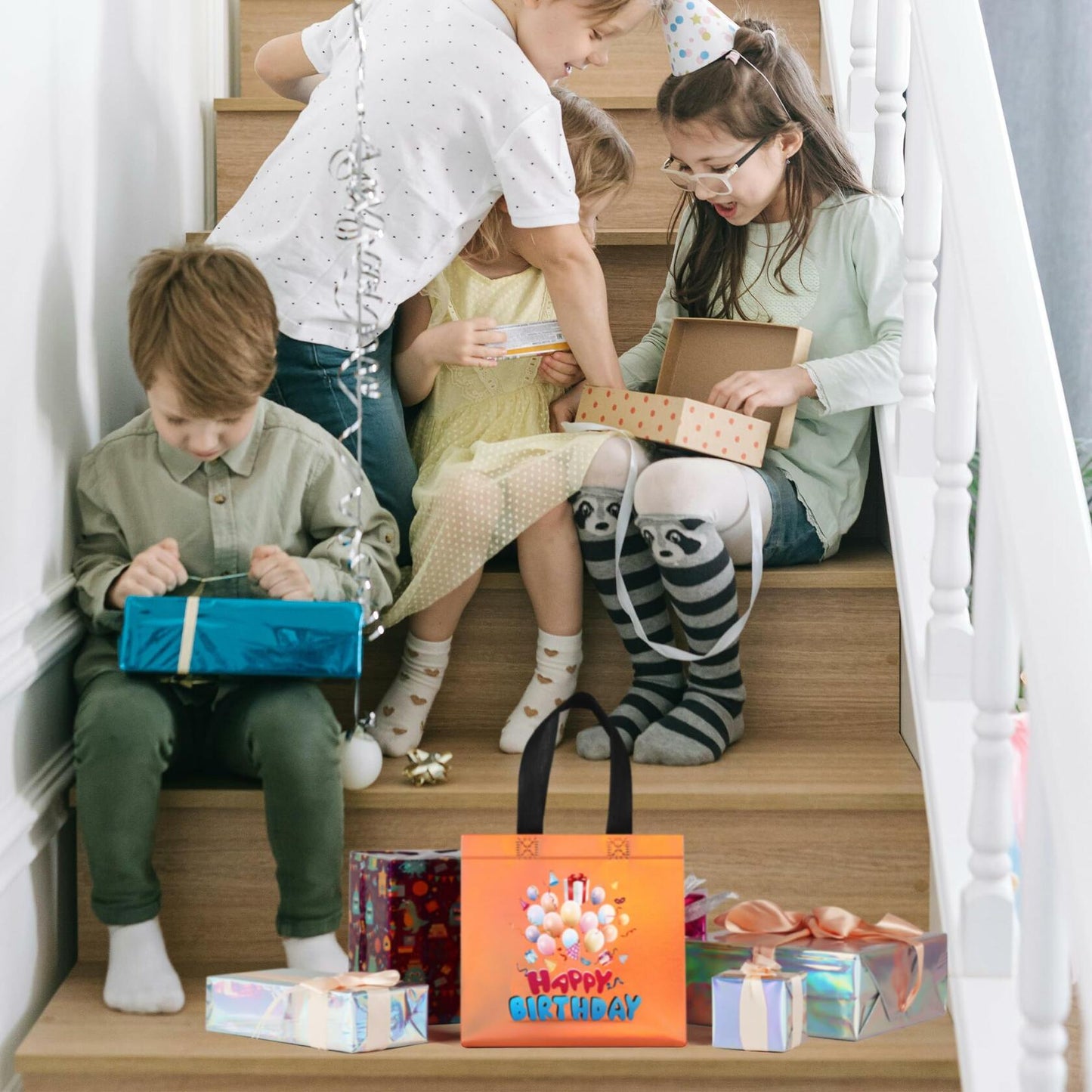 cabzymx Birthday Gift Bags with Handles Yellow Balloons Pattern 18 Pc Small