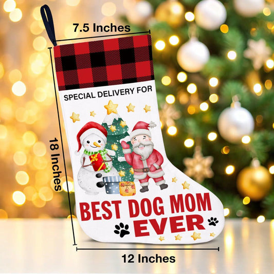 Best Dog Mom Ever Christmas Stocking Holiday Decoration 18x12 Inch