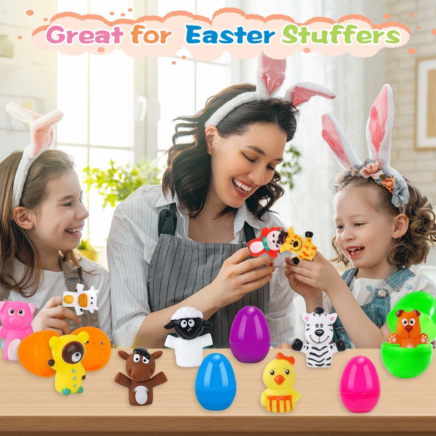 ZIRSENG 36PCS Easter Eggs with 18 Animal & Farm Finger Puppets Basket Stuffers