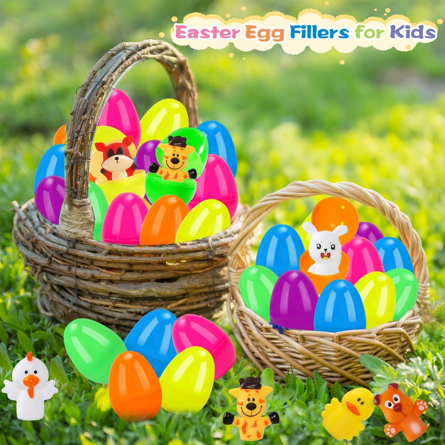 ZIRSENG 36PCS Easter Eggs with 18 Animal & Farm Finger Puppets Basket Stuffers