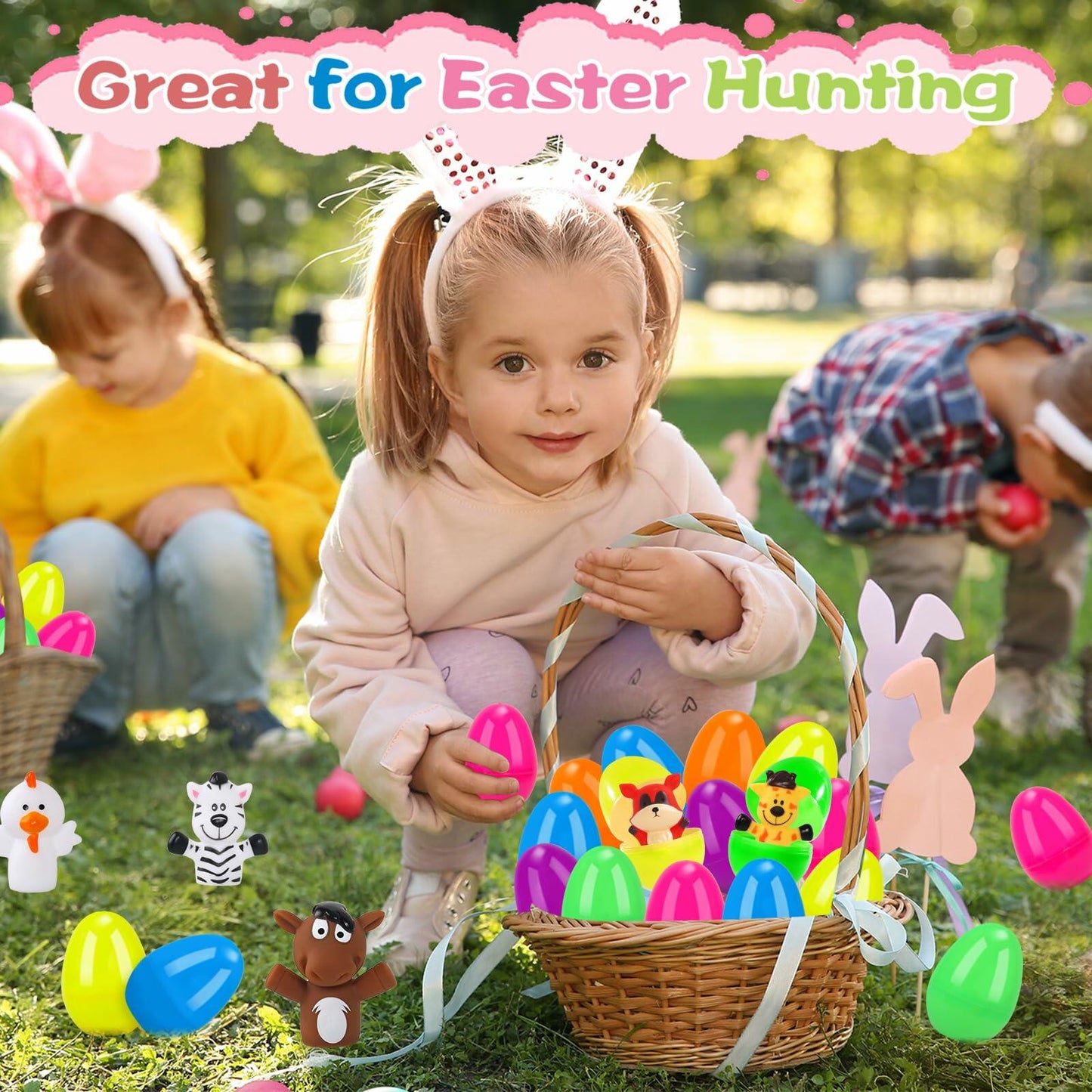 ZIRSENG 36PCS Easter Eggs with 18 Animal & Farm Finger Puppets Basket Stuffers