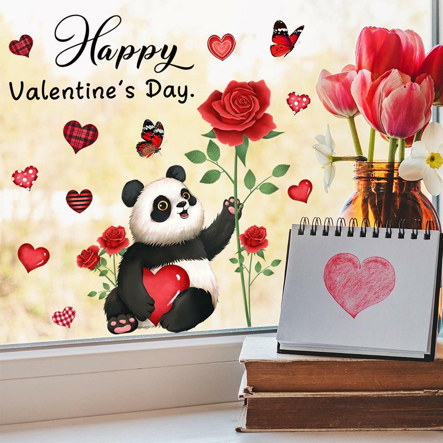 Valentine's Day Heart Window Clings Stickers Decals Pink 1 Sheet