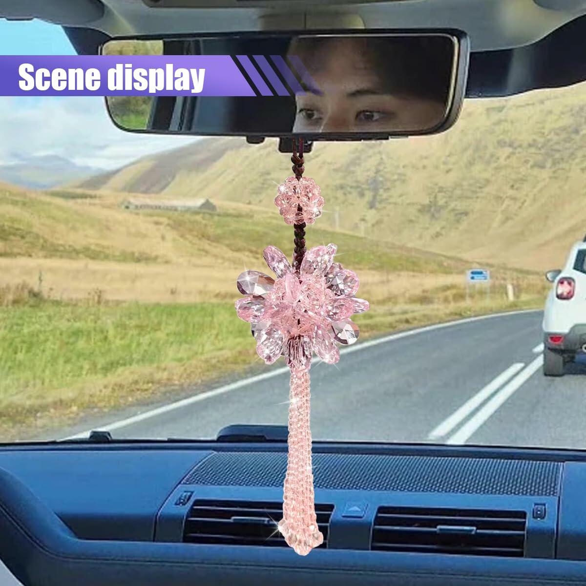 Bling Crystal Car Hanging Pendant Rear View Mirror Charm White