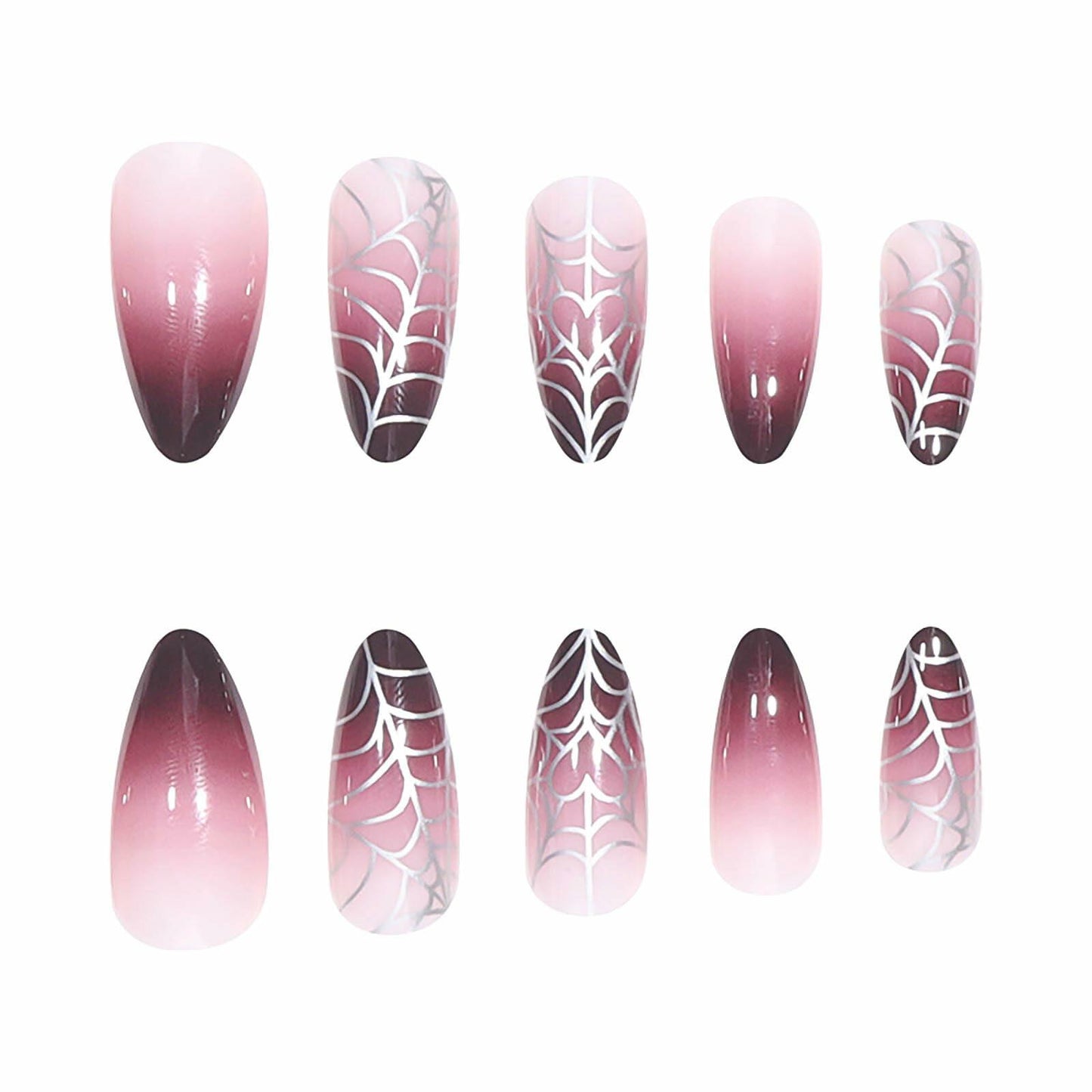 RUOKEXIN Medium Purple Ombre Halloween Press On Nails Spider Web 24Pcs