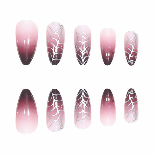 RUOKEXIN Medium Purple Ombre Halloween Press On Nails Spider Web 24Pcs