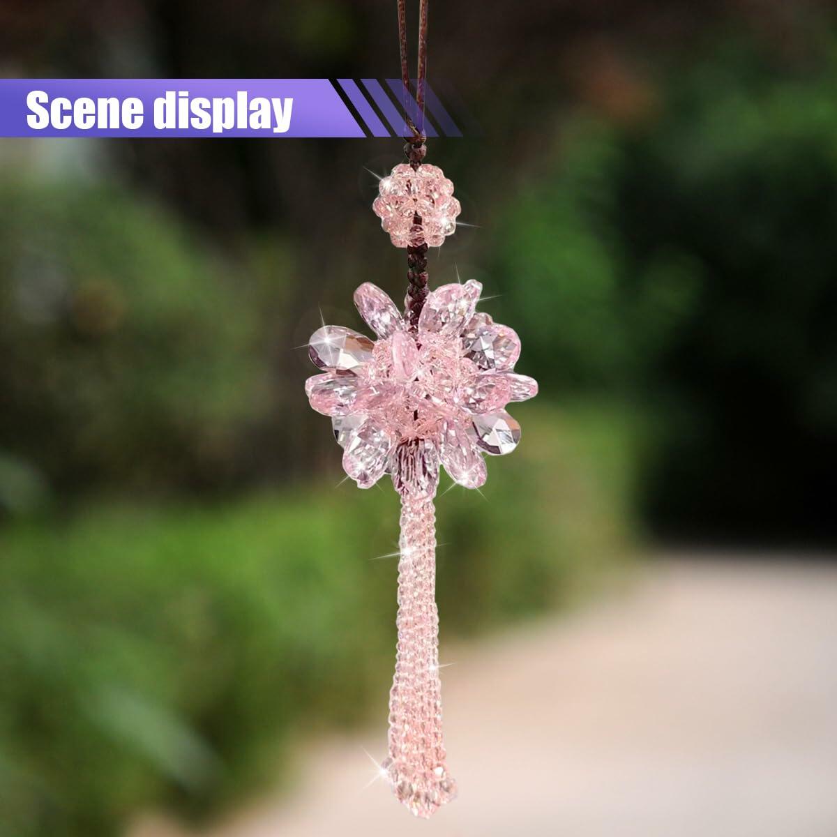 Bling Crystal Car Hanging Pendant Rear View Mirror Charm White