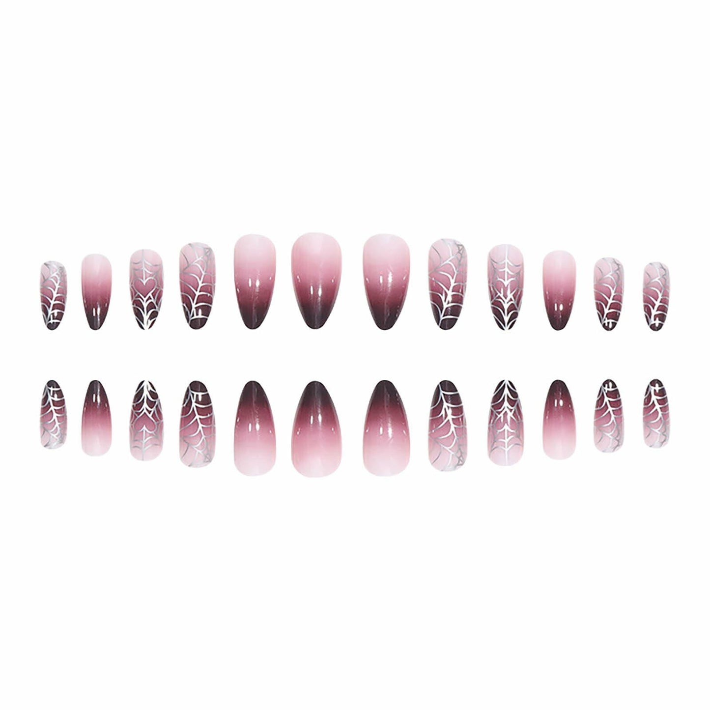 RUOKEXIN Medium Purple Ombre Halloween Press On Nails Spider Web 24Pcs