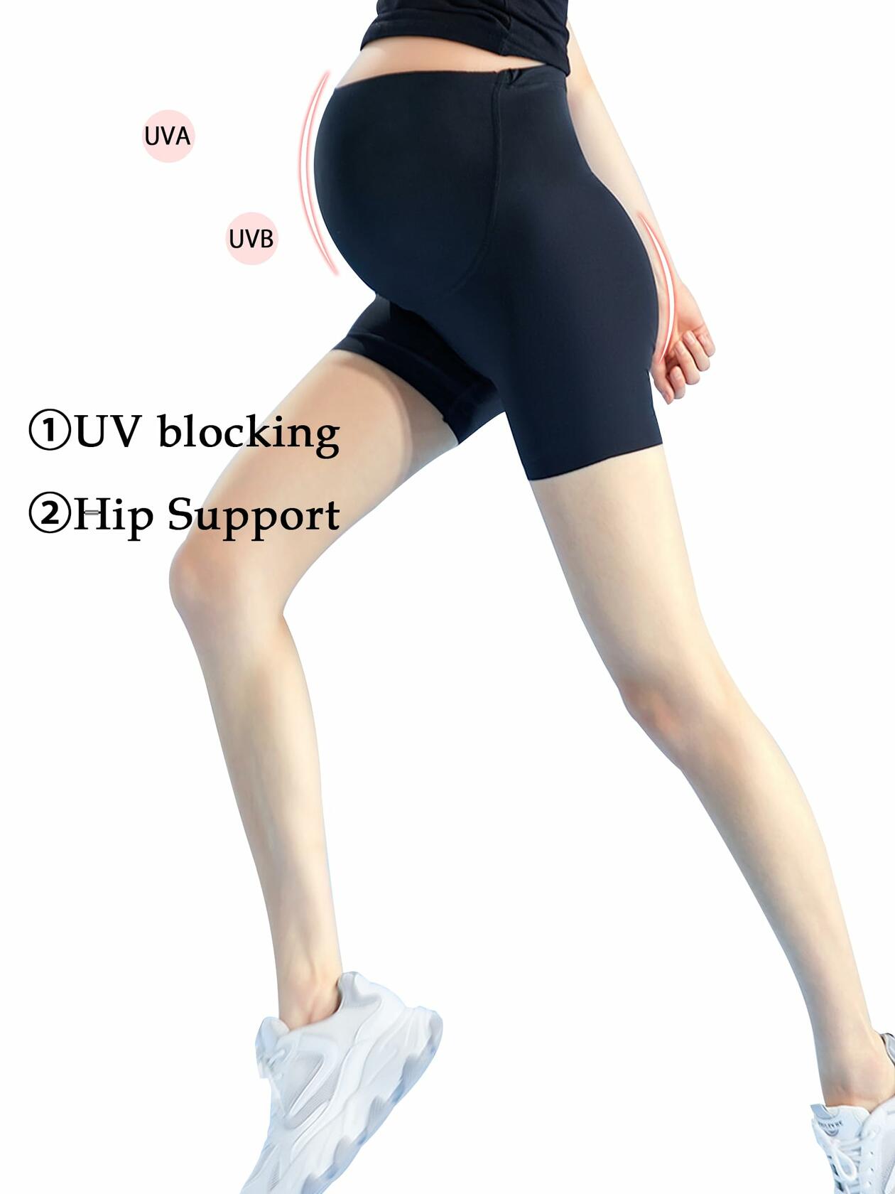 Maternity Yoga Shorts Over Belly Bump UV Block Buttery Soft Black Size S