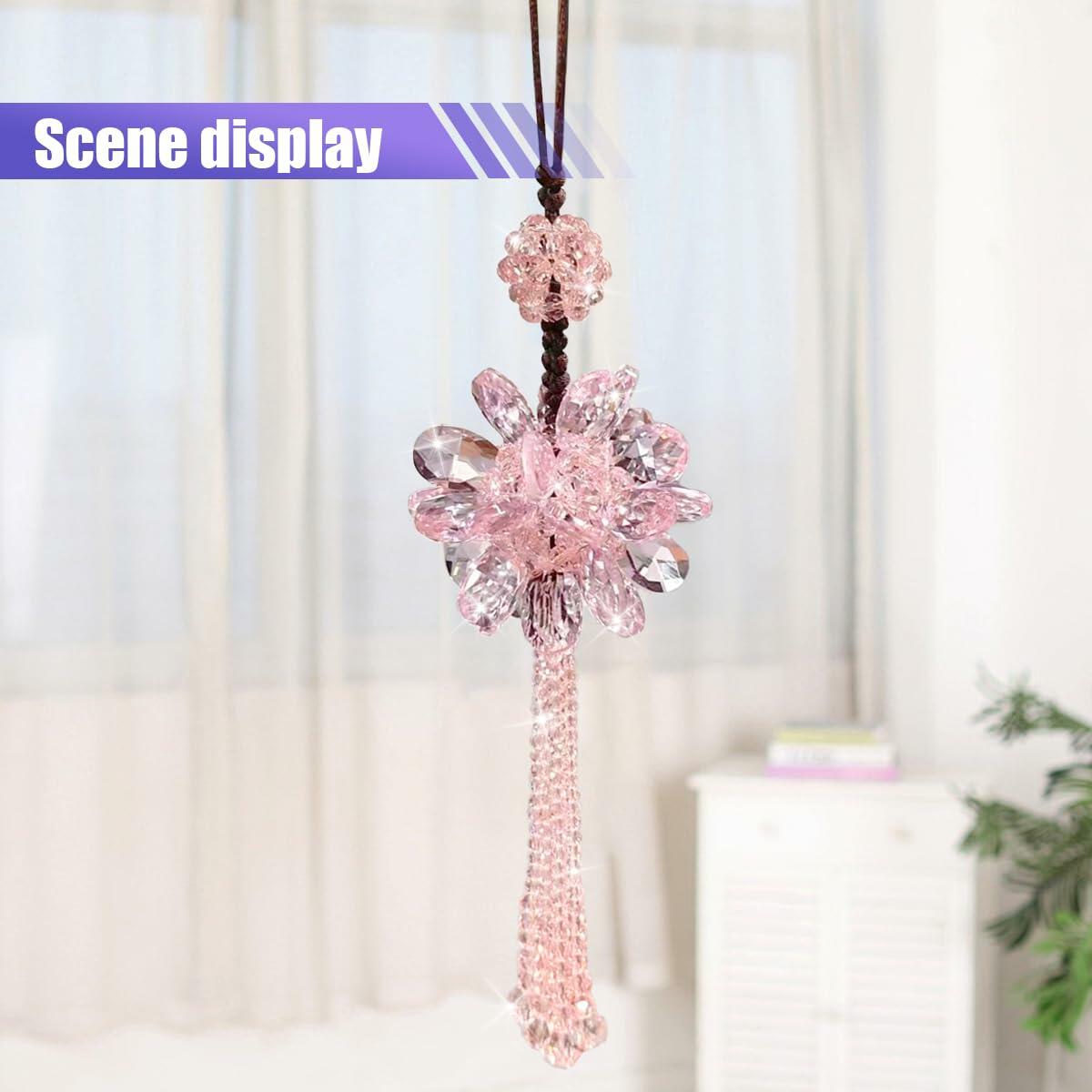 Bling Crystal Car Hanging Pendant Rear View Mirror Charm White