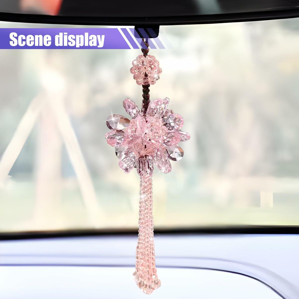 Bling Crystal Car Hanging Pendant Rear View Mirror Charm White
