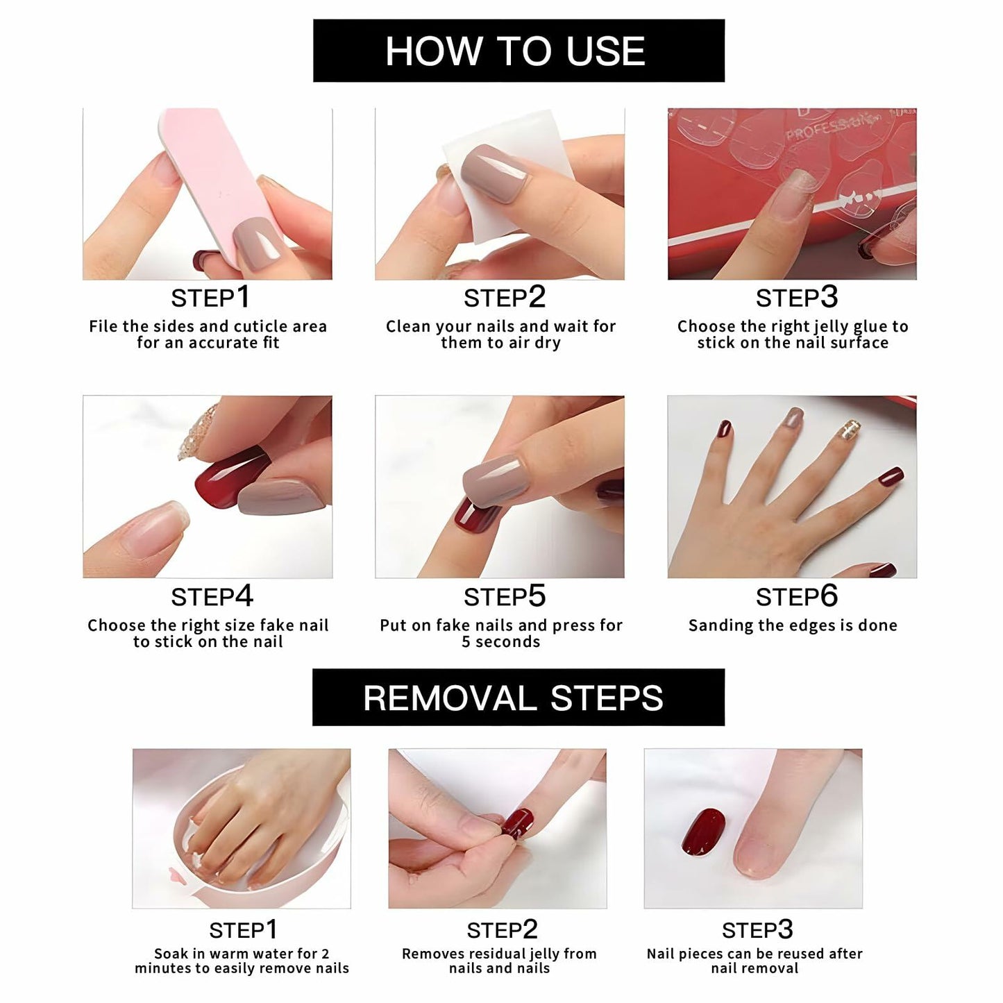 Valentine's Day Press On Nails Coffin Wine Red Pink Glitter 24 Pcs