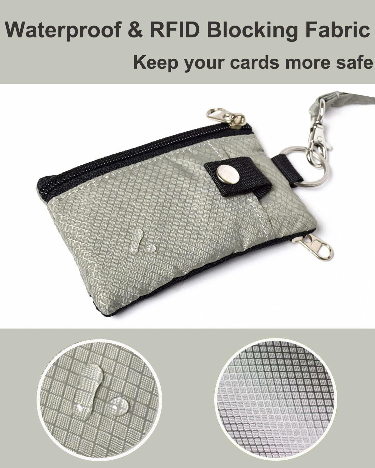 MILUMILUU RFID Blocking Minimalist Wallet Keychain Lanyard Light Grey