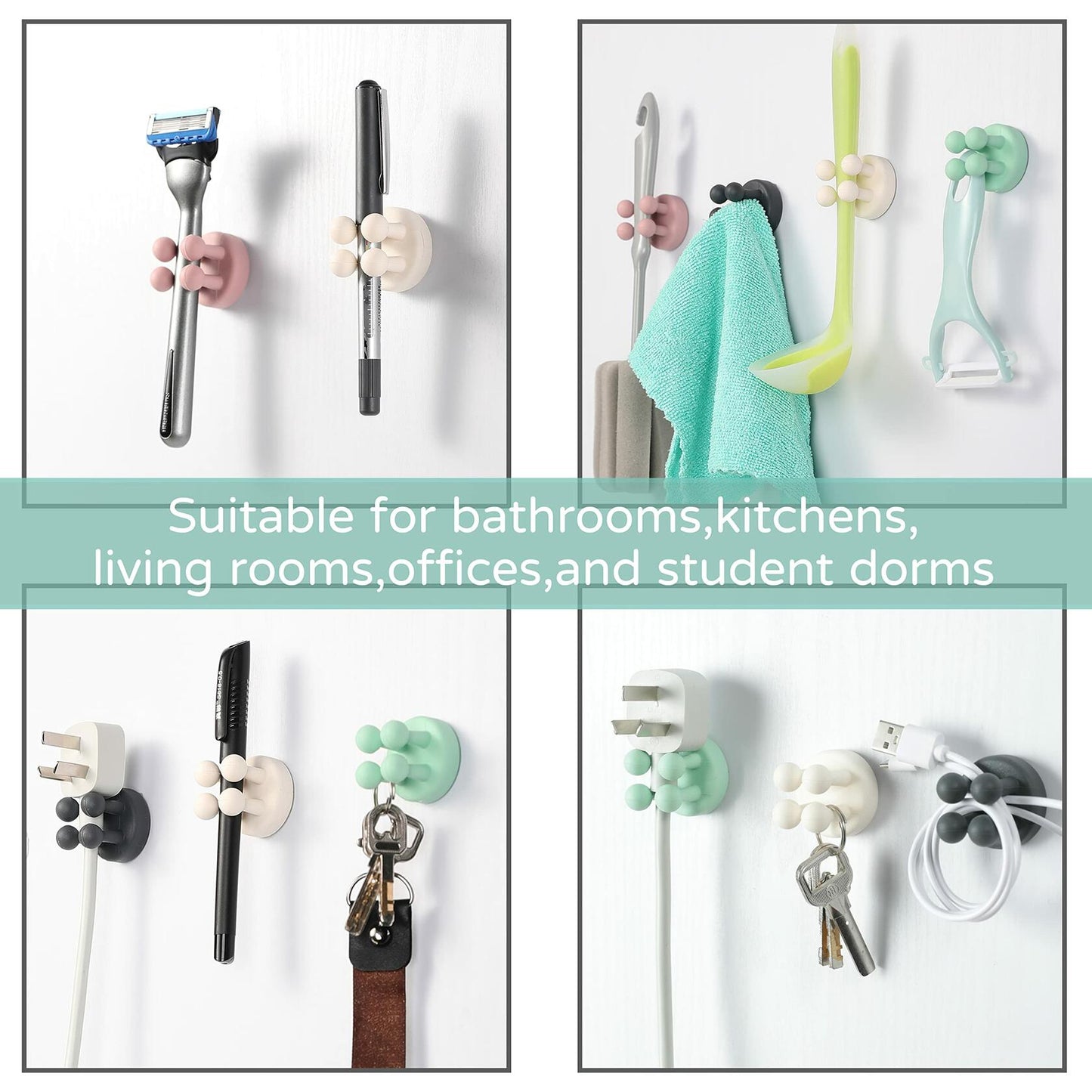 3 Pcs Silicone Toothbrush & Razor Holder Waterproof Self Adhesive Hook