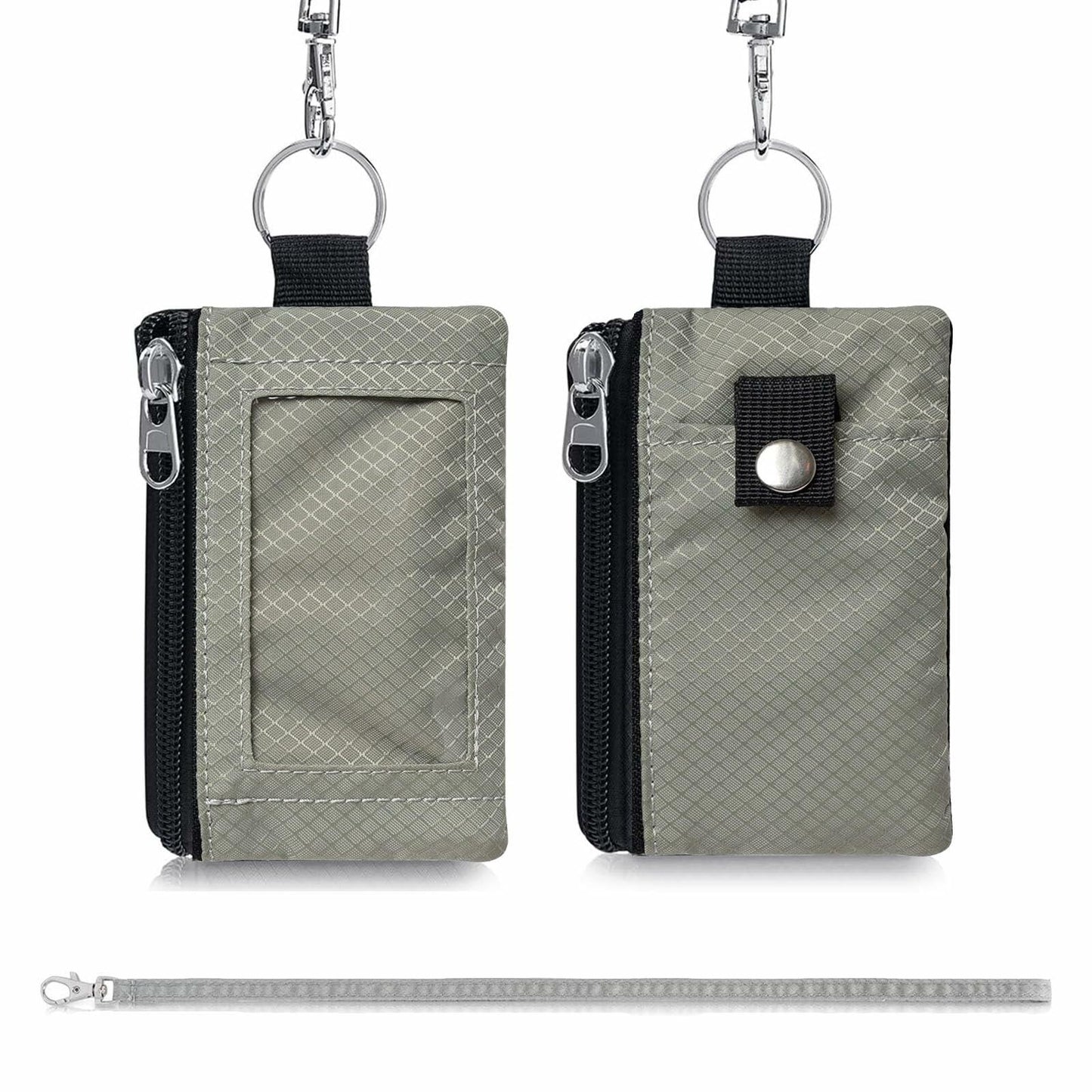MILUMILUU RFID Blocking Minimalist Wallet Keychain Lanyard Light Grey