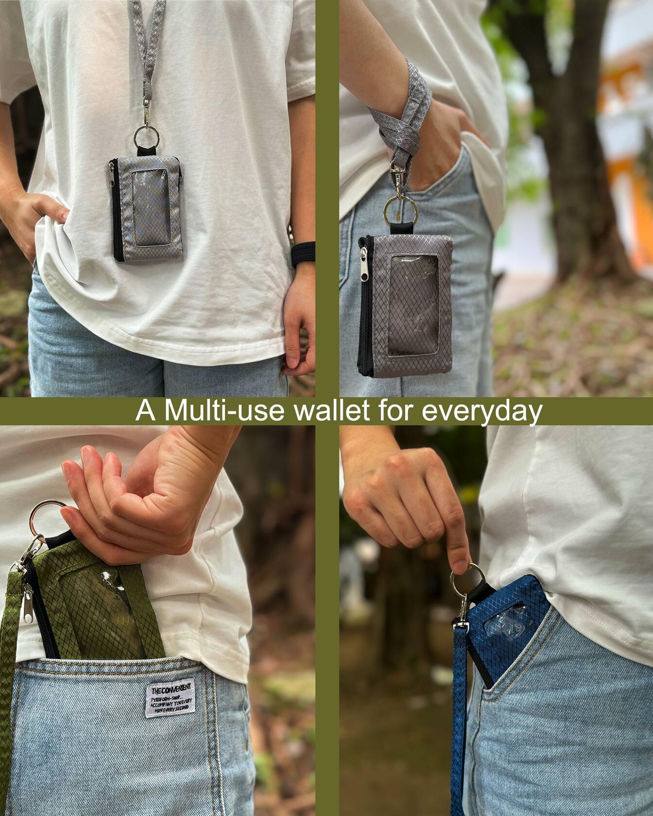 MILUMILUU RFID Blocking Minimalist Wallet Keychain Lanyard Light Grey