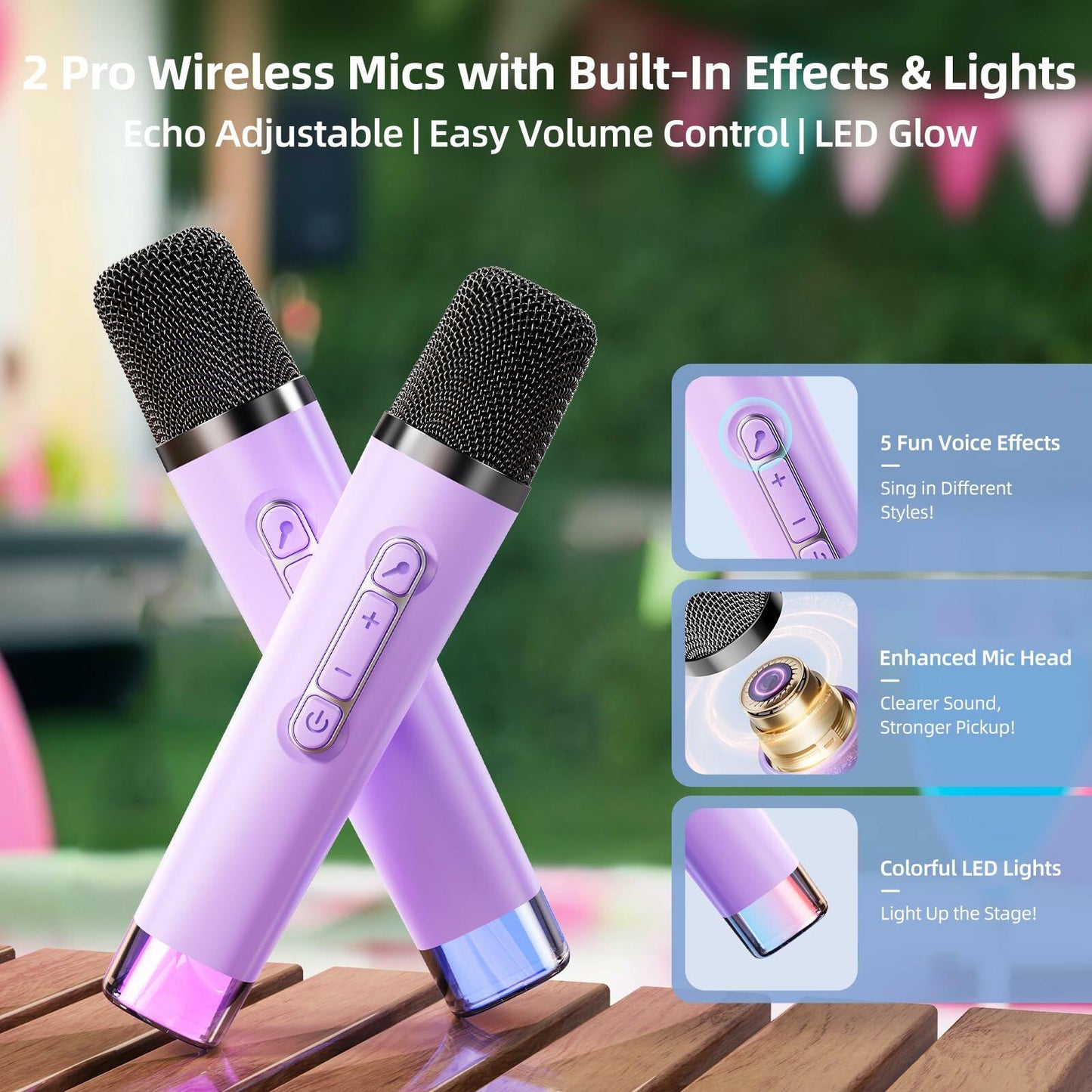 Kinglucky Karaoke Machine Kids 2 Mics Purple 3-12 Years Birthday Gift