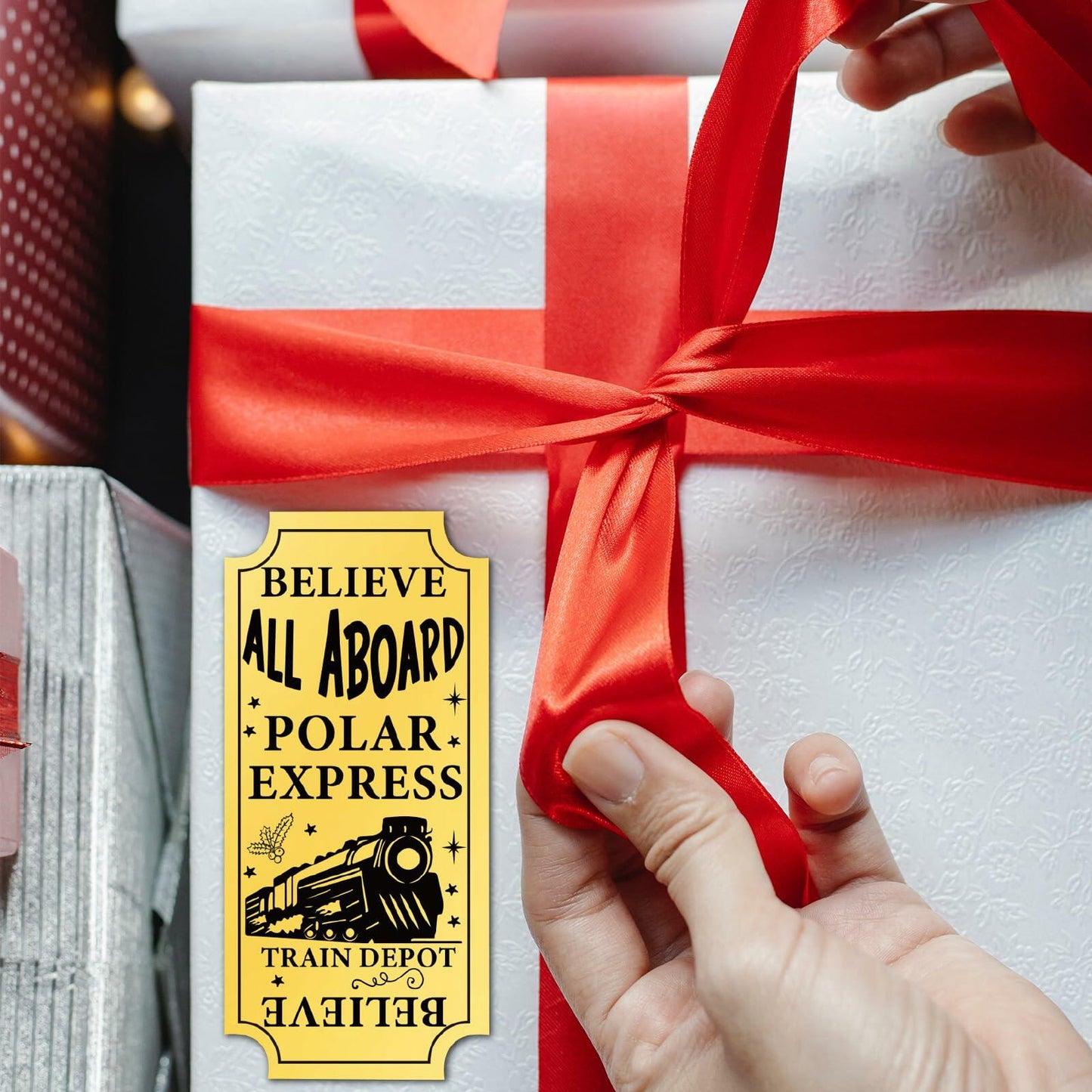 Christmas Polar Express Believe Tickets Gold Foil Stickers 200pcs Party Decor
