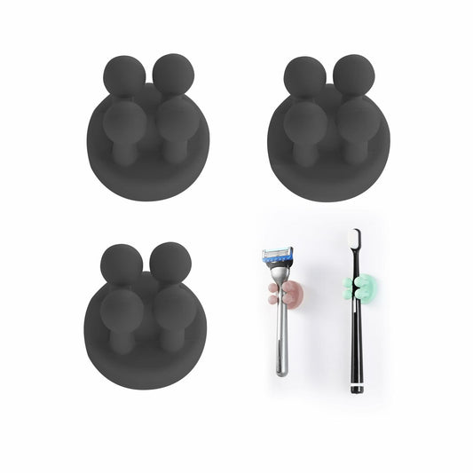 3 Pcs Silicone Toothbrush & Razor Holder Waterproof Self Adhesive Hook