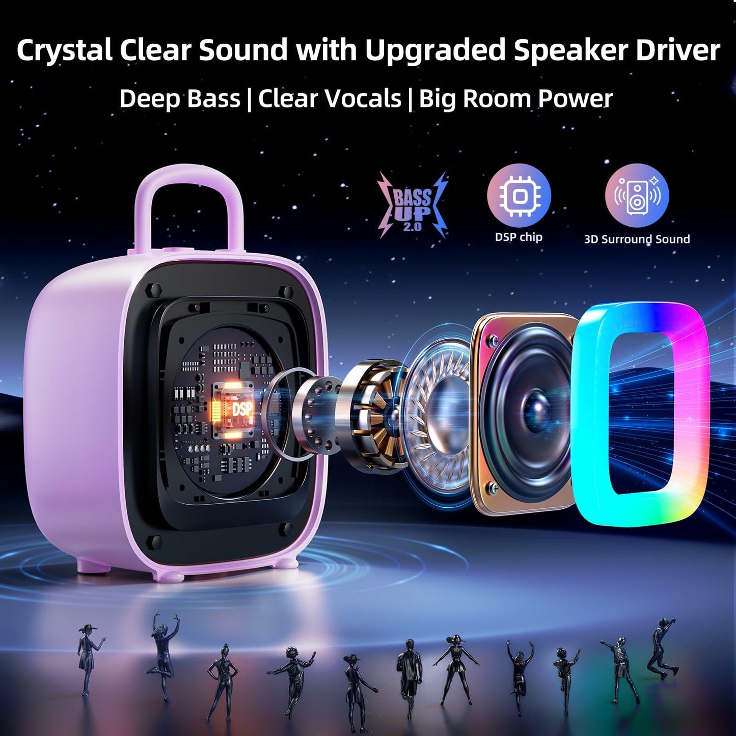 Kinglucky Karaoke Machine Kids 2 Mics Purple 3-12 Years Birthday Gift