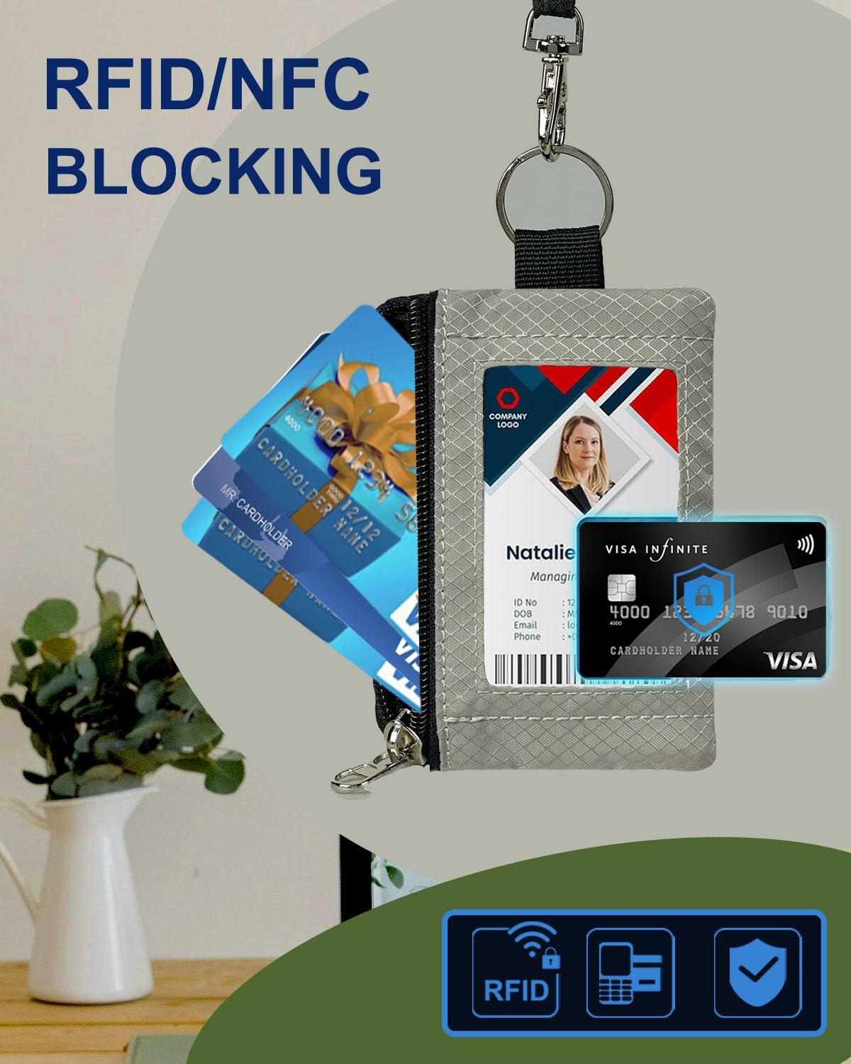 MILUMILUU RFID Blocking Minimalist Wallet Keychain Lanyard Light Grey
